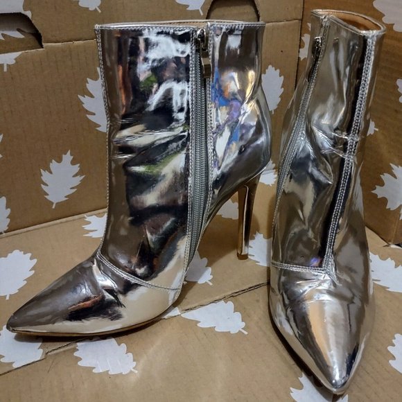 Metallic Stiletto Silver Sock Boots ASOS Truffle Coll. Ankle Heel Boot Sz 6 US - Picture 1 of 12